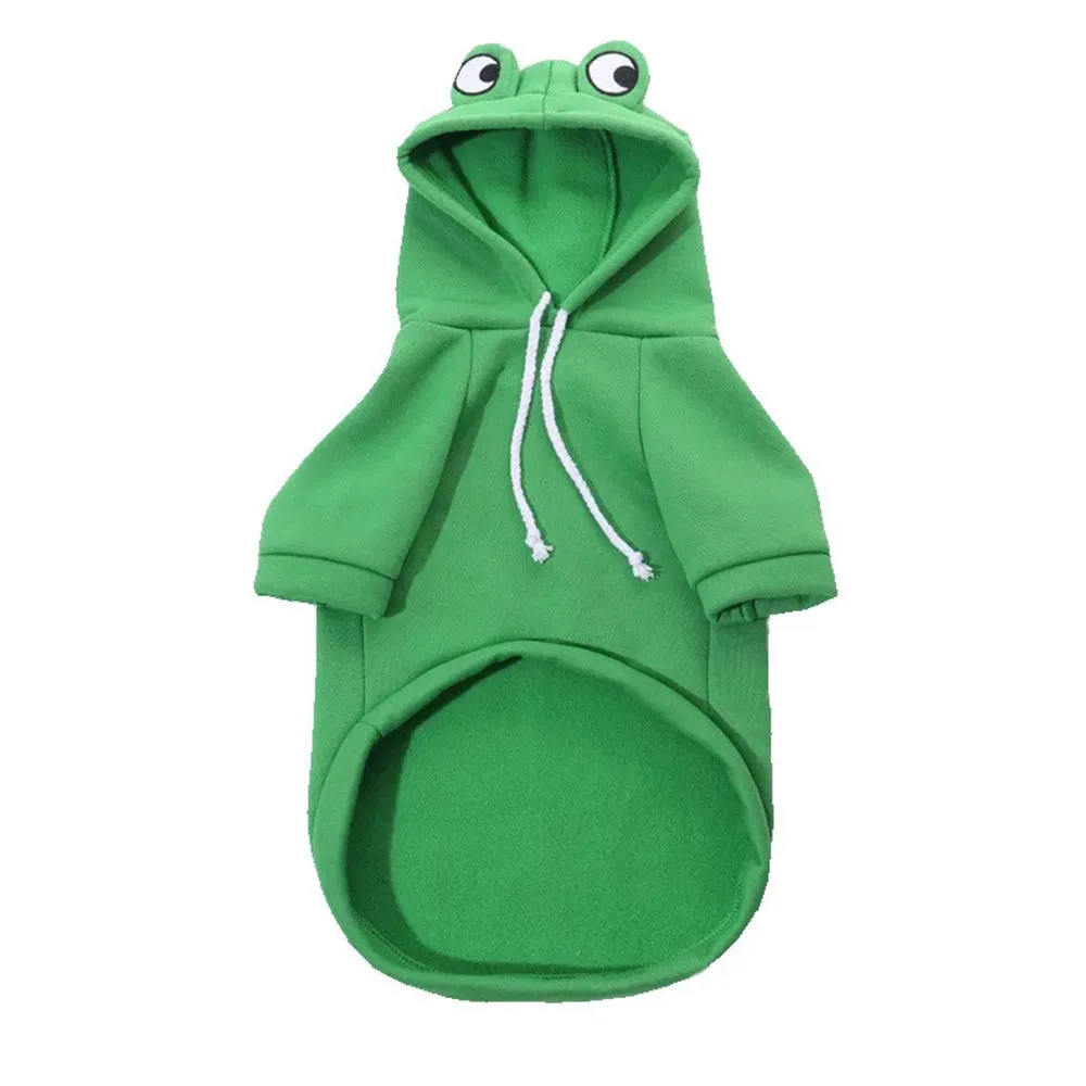 Green frog costume hoodie for small cat or dog with soft sweatshirt material