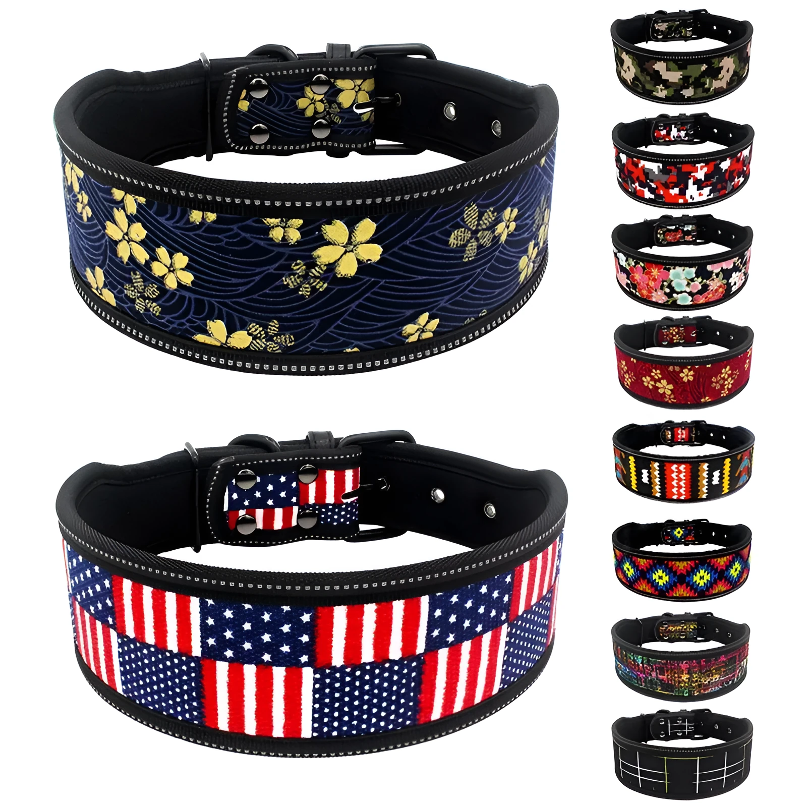 Diving material cloth pet collar in blue camouflage option with adjustable fit