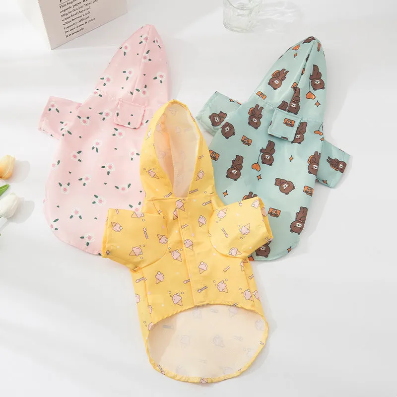 Fashion Pet Raincoat Dog Clothing in polyester with Cute Travel Bear print, available in sizes S to XL