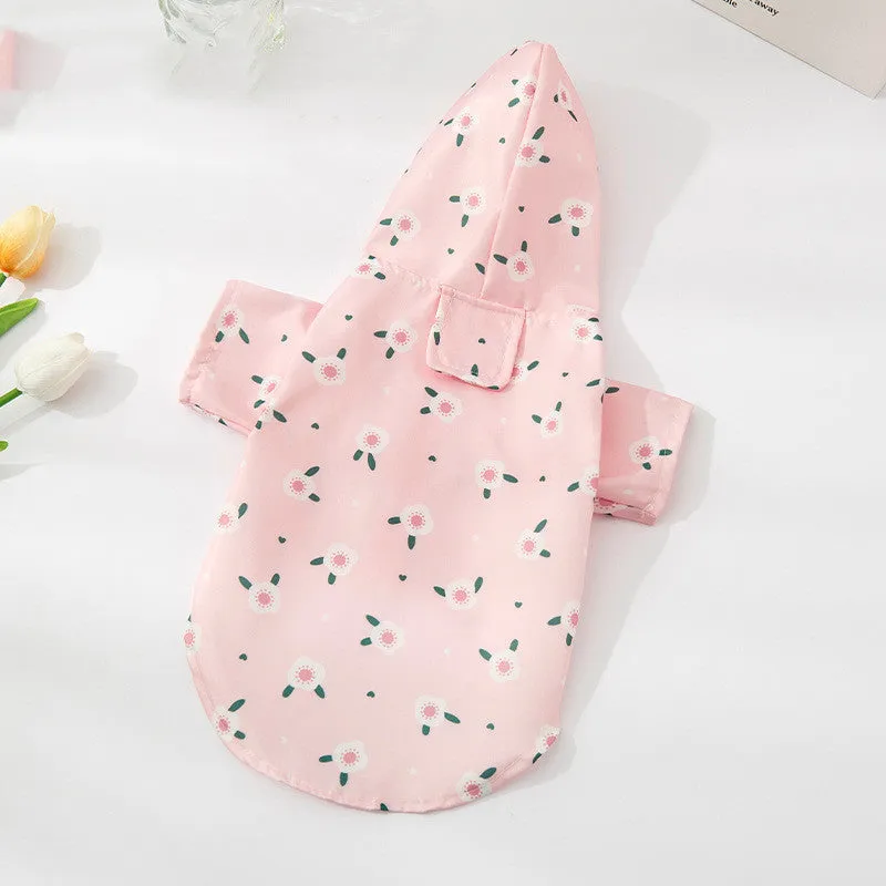 Fashion Pet Raincoat Dog Clothing in polyester with Cute Travel Bear print, available in sizes S to XL