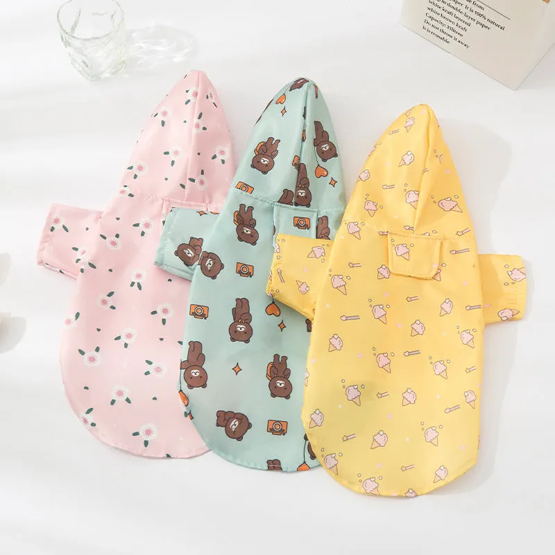 Fashion Pet Raincoat Dog Clothing in polyester with Cute Travel Bear print, available in sizes S to XL