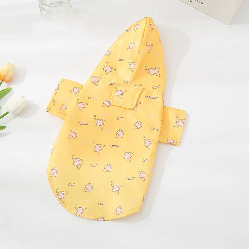 Fashion Pet Raincoat Dog Clothing in polyester with Cute Travel Bear print, available in sizes S to XL
