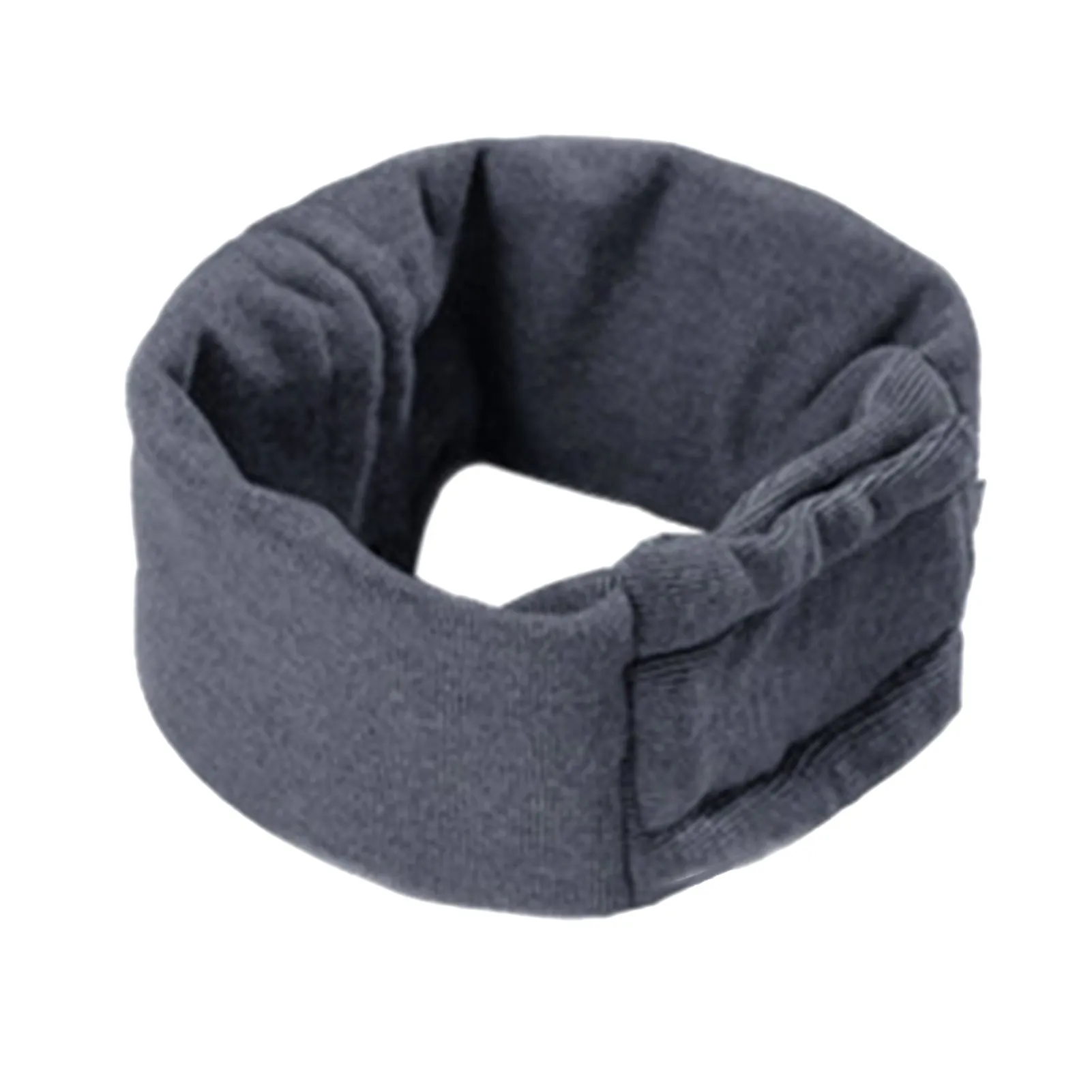 Dog wearing purple calming hoodie with ear muffs covering head and neck