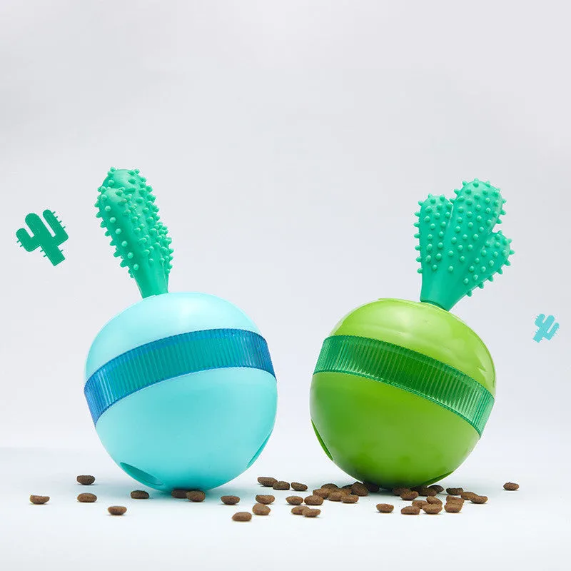 Blue pet leakage food ball toy on floor with kibble pieces nearby, measuring 8.8x8.5x16.5 cm