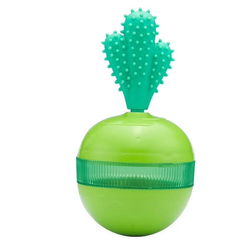 Blue pet leakage food ball toy on floor with kibble pieces nearby, measuring 8.8x8.5x16.5 cm