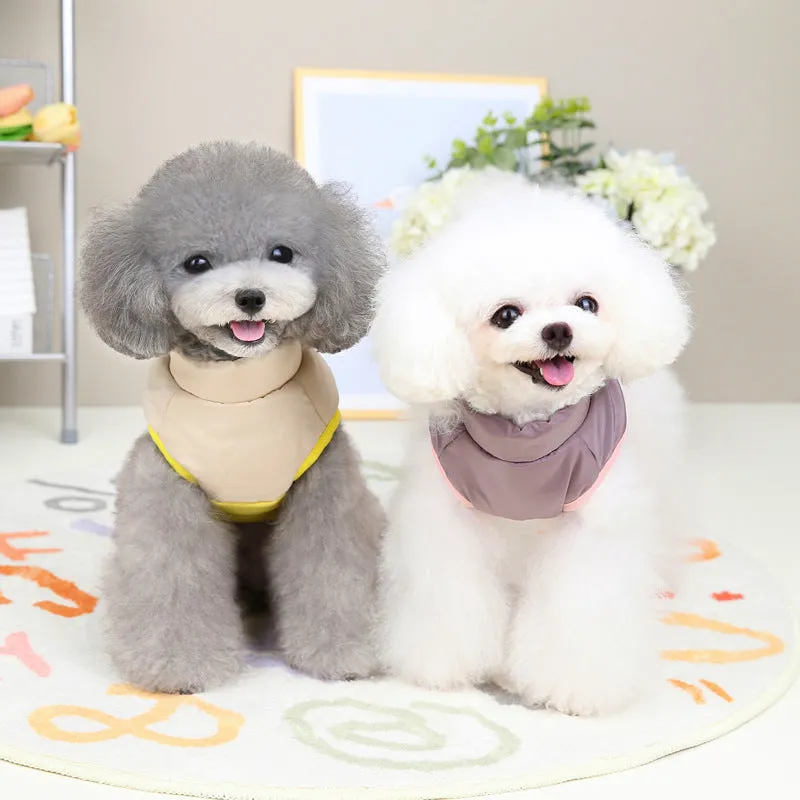 Dog wearing autumn winter cotton vest with zipper in blue colour