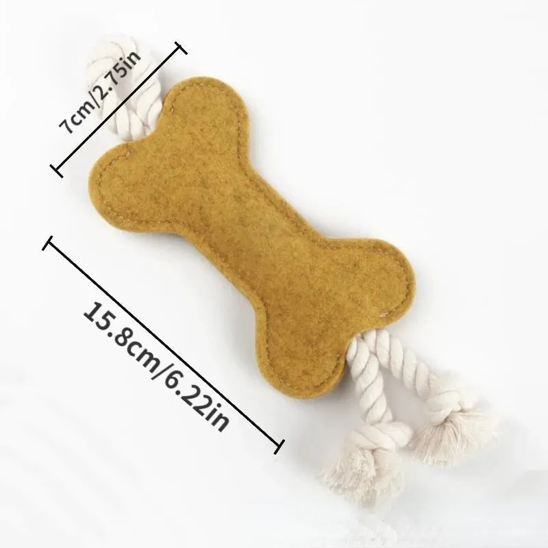 Bone-shaped dog training rope toy with knot construction in felt fabric