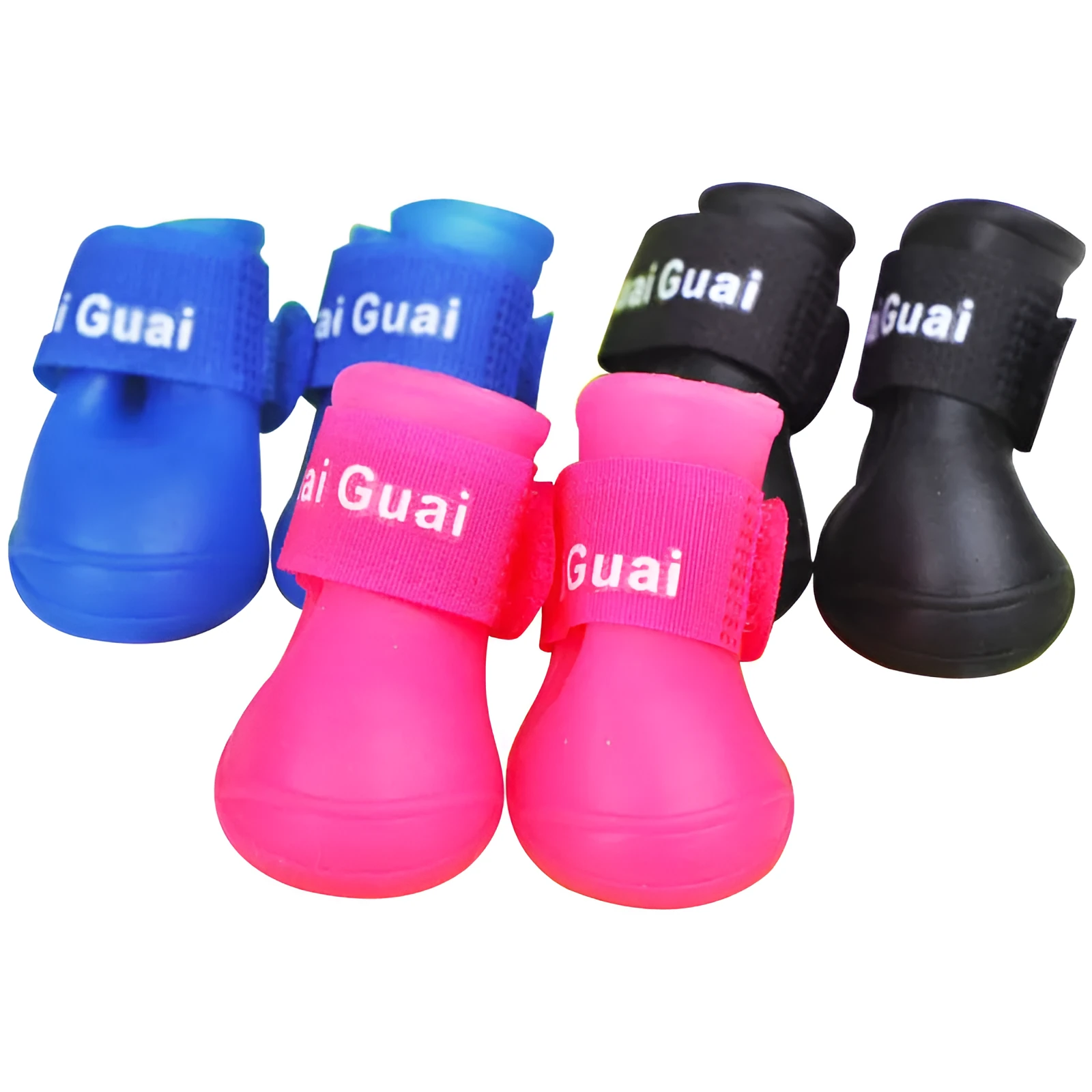 Soft non-slip silicone pet rain boots in purple for dogs, waterproof with wear-resistant sole, available in sizes S M L
