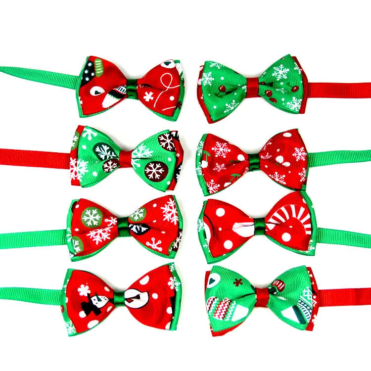 Christmas handmade ribbon dog bow tie adjustable 20-26cm neck 8.5cm bow eight colours with bell