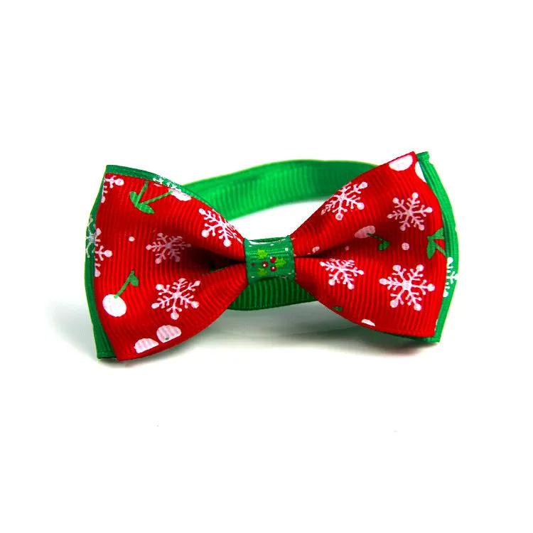 Christmas handmade ribbon dog bow tie adjustable 20-26cm neck 8.5cm bow eight colours with bell