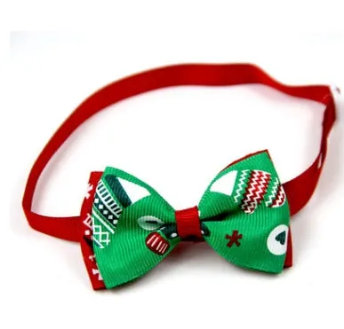 Christmas handmade ribbon dog bow tie adjustable 20-26cm neck 8.5cm bow eight colours with bell