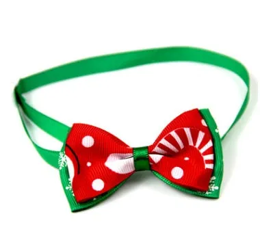 Christmas handmade ribbon dog bow tie adjustable 20-26cm neck 8.5cm bow eight colours with bell