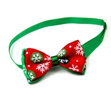 Christmas handmade ribbon dog bow tie adjustable 20-26cm neck 8.5cm bow eight colours with bell
