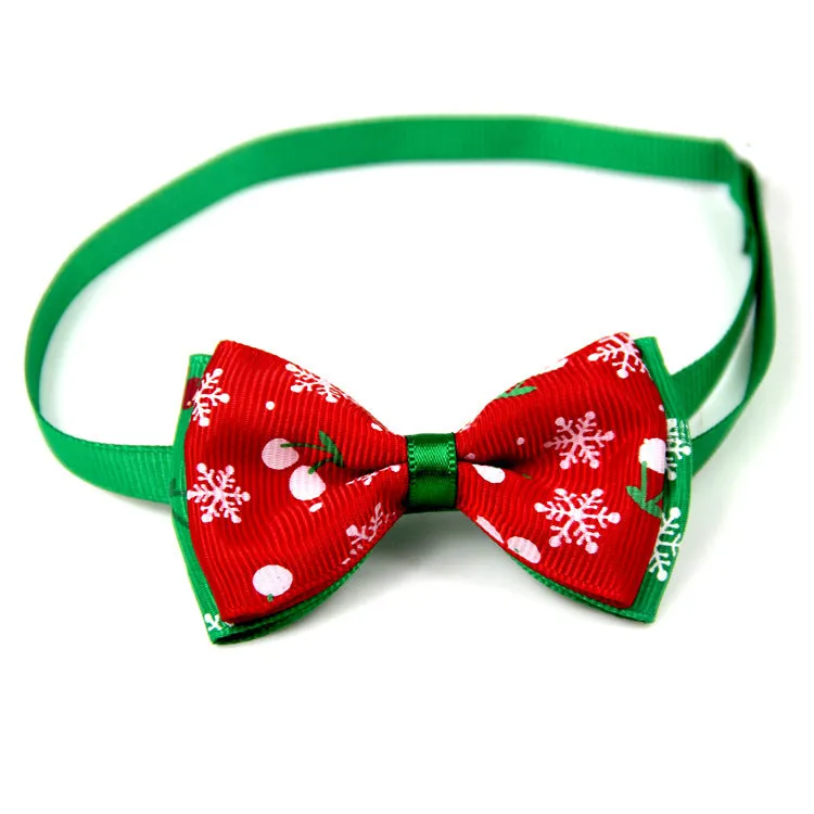 Christmas handmade ribbon dog bow tie adjustable 20-26cm neck 8.5cm bow eight colours with bell
