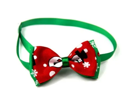 Christmas handmade ribbon dog bow tie adjustable 20-26cm neck 8.5cm bow eight colours with bell