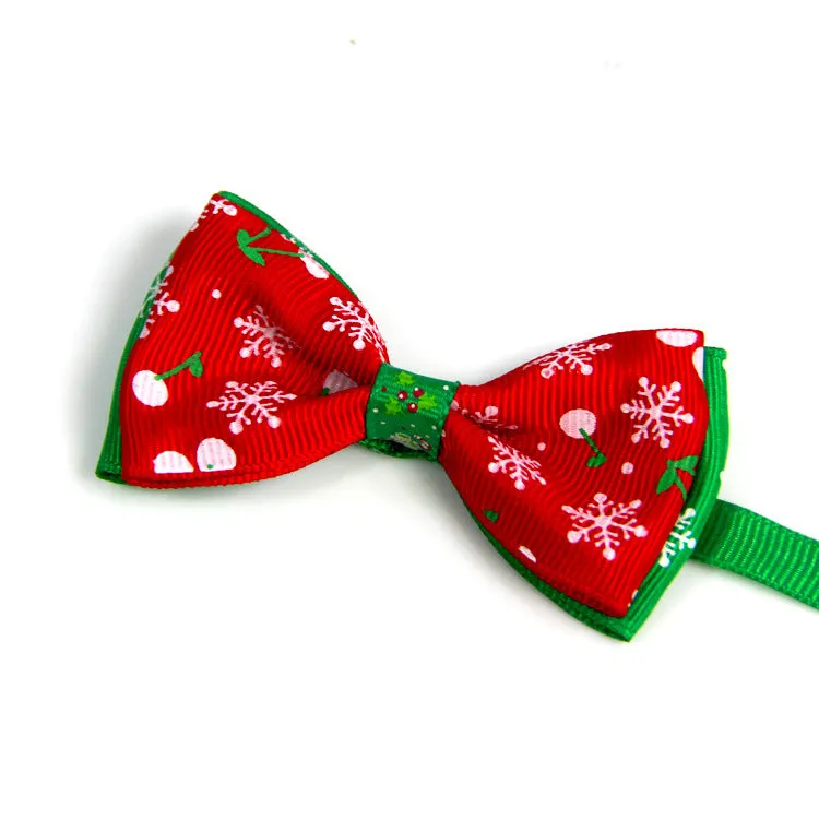 Christmas handmade ribbon dog bow tie adjustable 20-26cm neck 8.5cm bow eight colours with bell