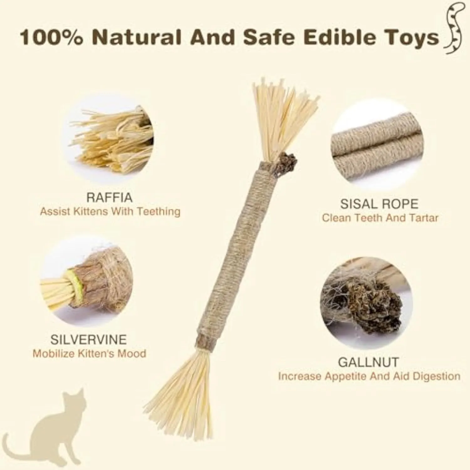 Natural silvervine chew sticks for cats in two diameter options for dental care and play