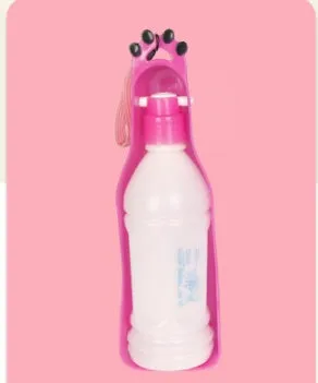 Blue portable pet cup drinker with stretch cover and 600ml capacity, shown on outdoor background