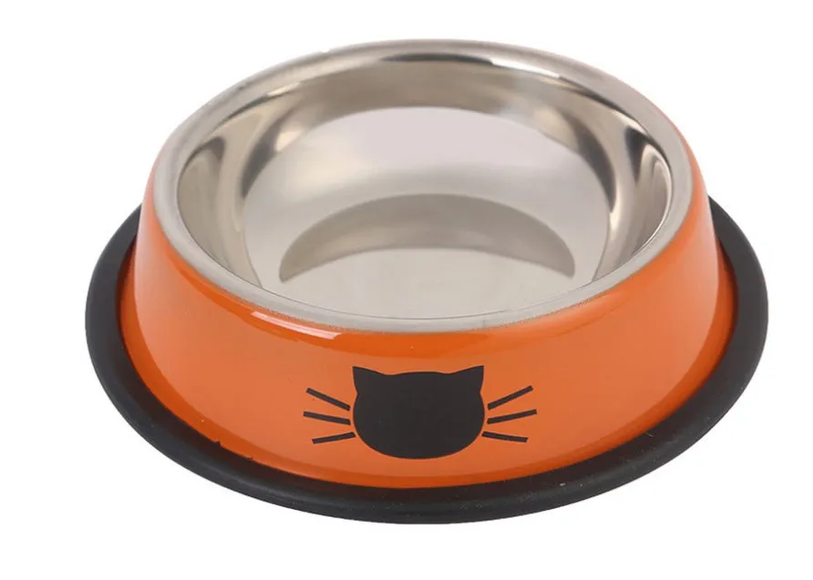 Set of stainless steel pet bowls in multicolour with non-slip base, 11.5 cm wide, for cats and small dogs