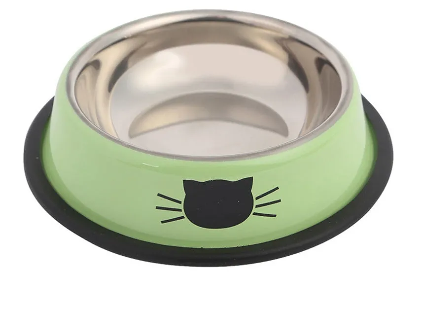 Set of stainless steel pet bowls in multicolour with non-slip base, 11.5 cm wide, for cats and small dogs
