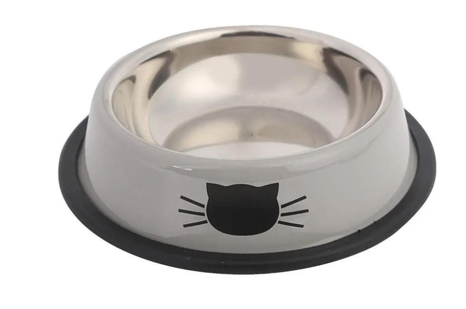 Set of stainless steel pet bowls in multicolour with non-slip base, 11.5 cm wide, for cats and small dogs