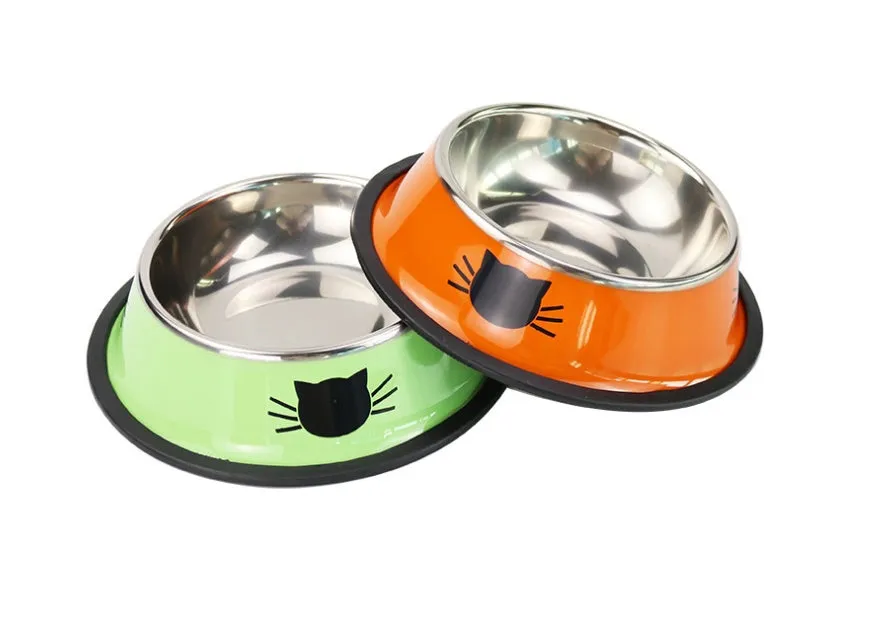 Set of stainless steel pet bowls in multicolour with non-slip base, 11.5 cm wide, for cats and small dogs