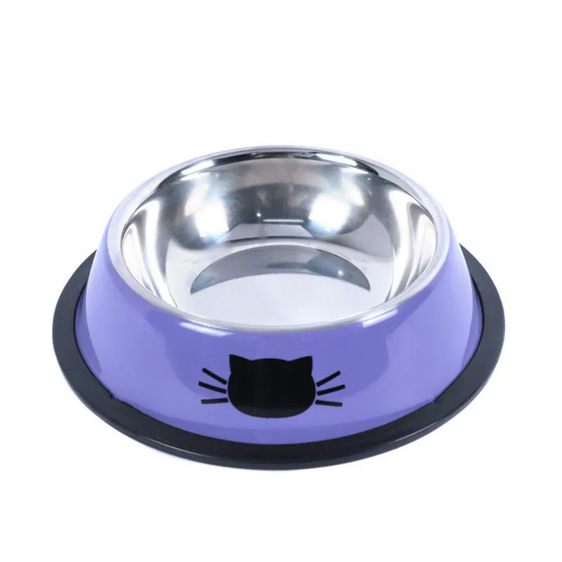 Set of stainless steel pet bowls in multicolour with non-slip base, 11.5 cm wide, for cats and small dogs
