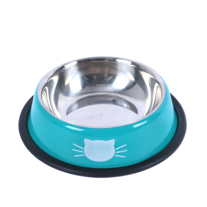 Set of stainless steel pet bowls in multicolour with non-slip base, 11.5 cm wide, for cats and small dogs