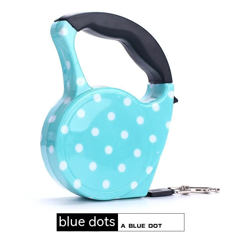 Automatic retractable dog leash with plastic housing and 5 metre long 1cm wide patterned band