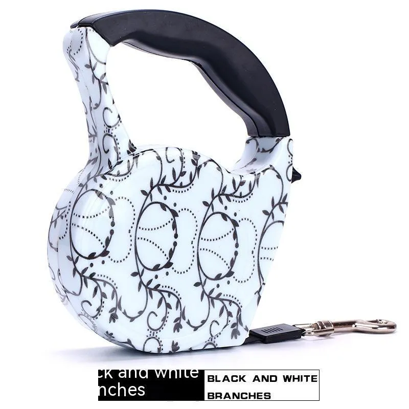 Automatic retractable dog leash with plastic housing and 5 metre long 1cm wide patterned band