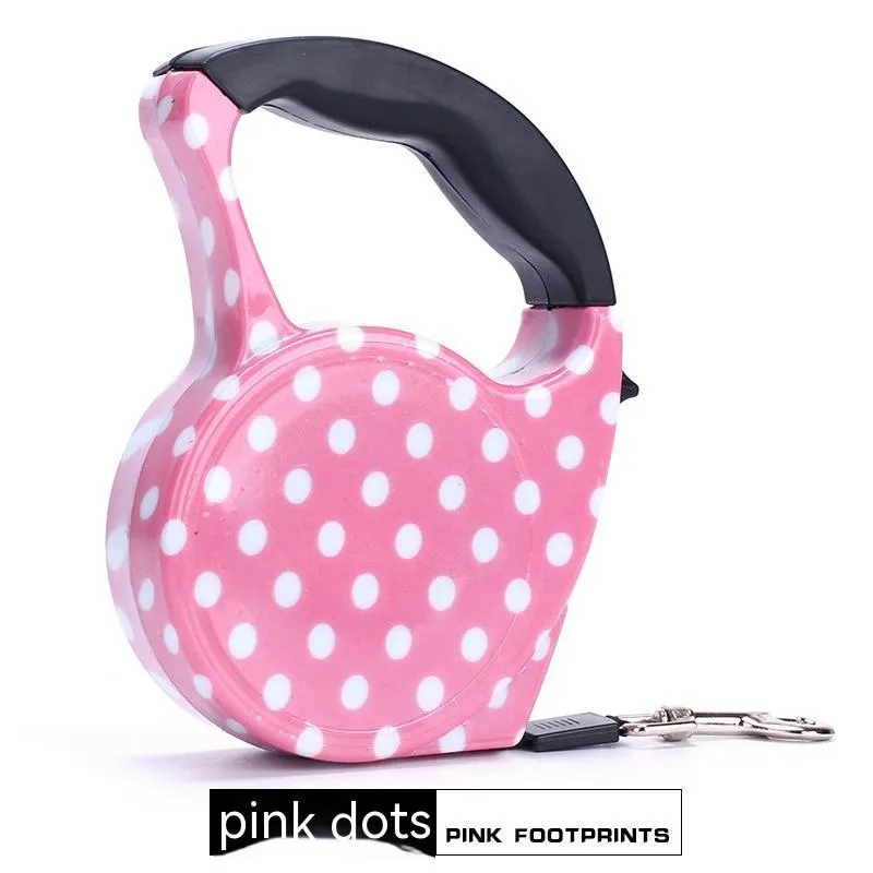 Automatic retractable dog leash with plastic housing and 5 metre long 1cm wide patterned band