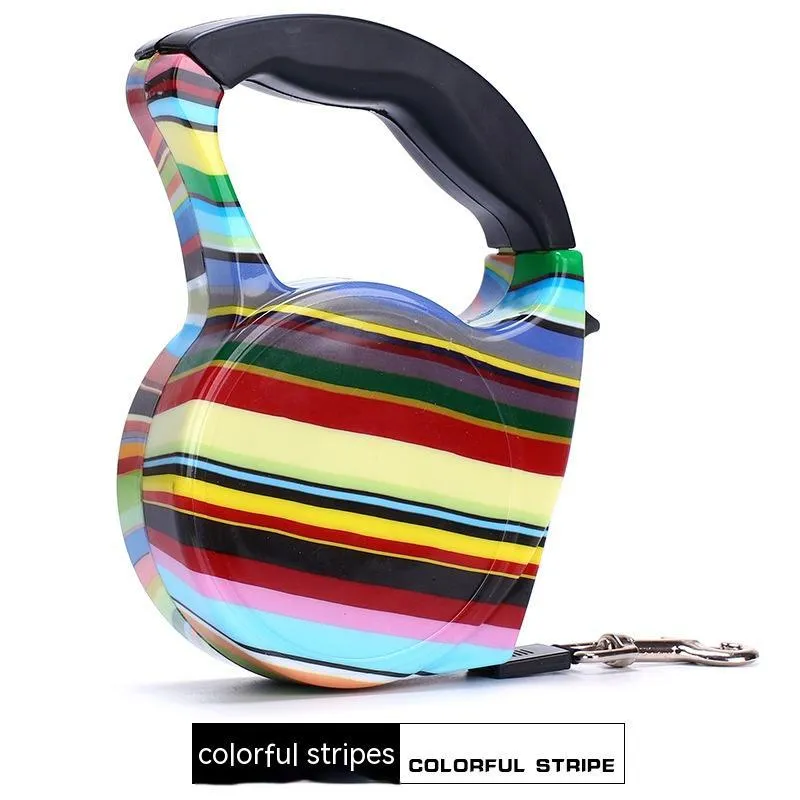 Automatic retractable dog leash with plastic housing and 5 metre long 1cm wide patterned band