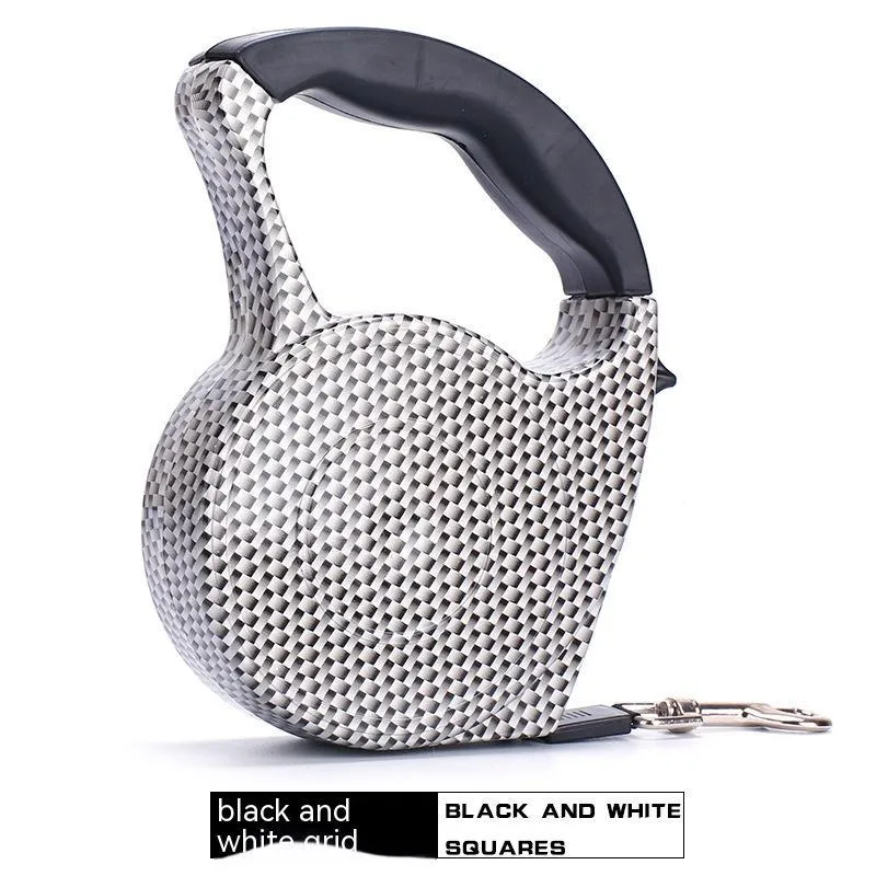 Automatic retractable dog leash with plastic housing and 5 metre long 1cm wide patterned band