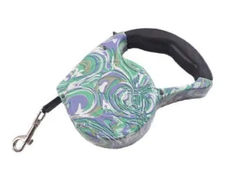 Automatic retractable dog leash with plastic housing and 5 metre long 1cm wide patterned band