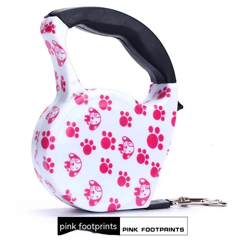 Automatic retractable dog leash with plastic housing and 5 metre long 1cm wide patterned band