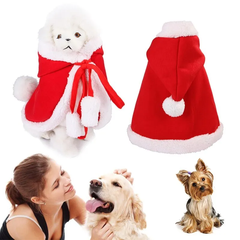Red fabric Christmas cloak jacket for cat or dog in size M