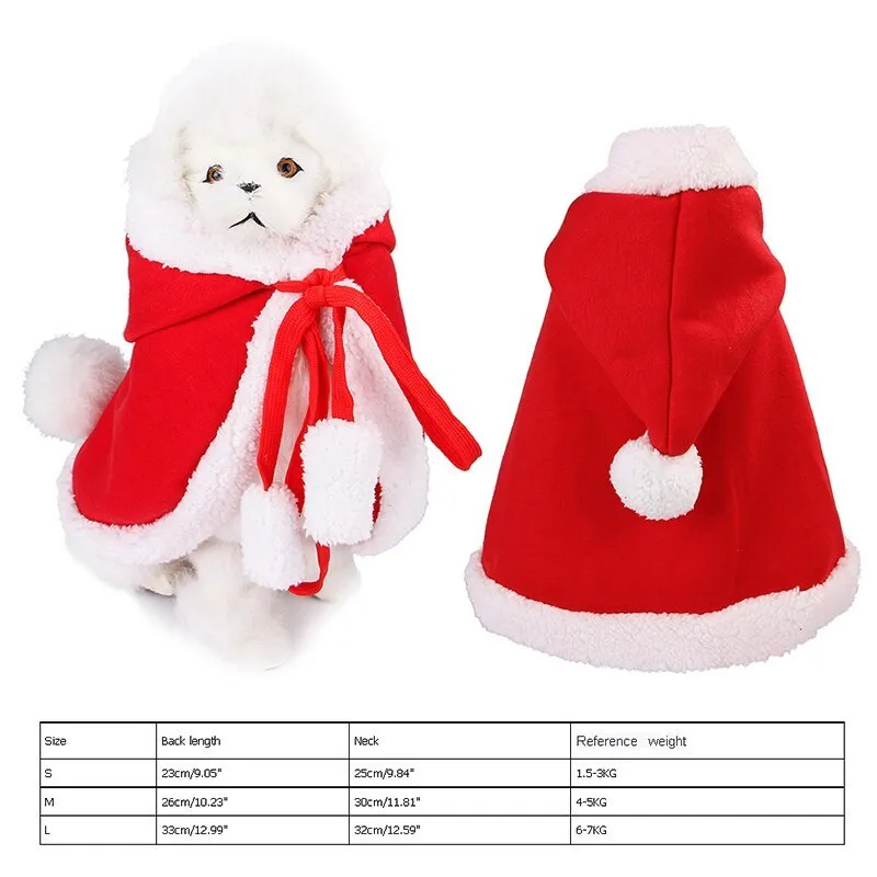 Red fabric Christmas cloak jacket for cat or dog in size M