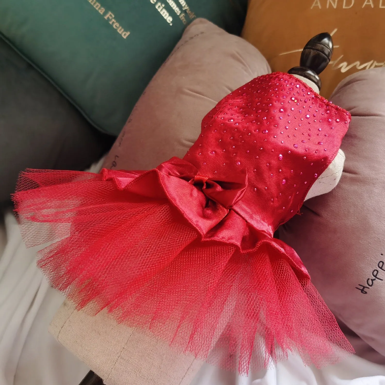 Artificial silk pet skirt in princess style for cats and dogs, blue colour, size XL shown