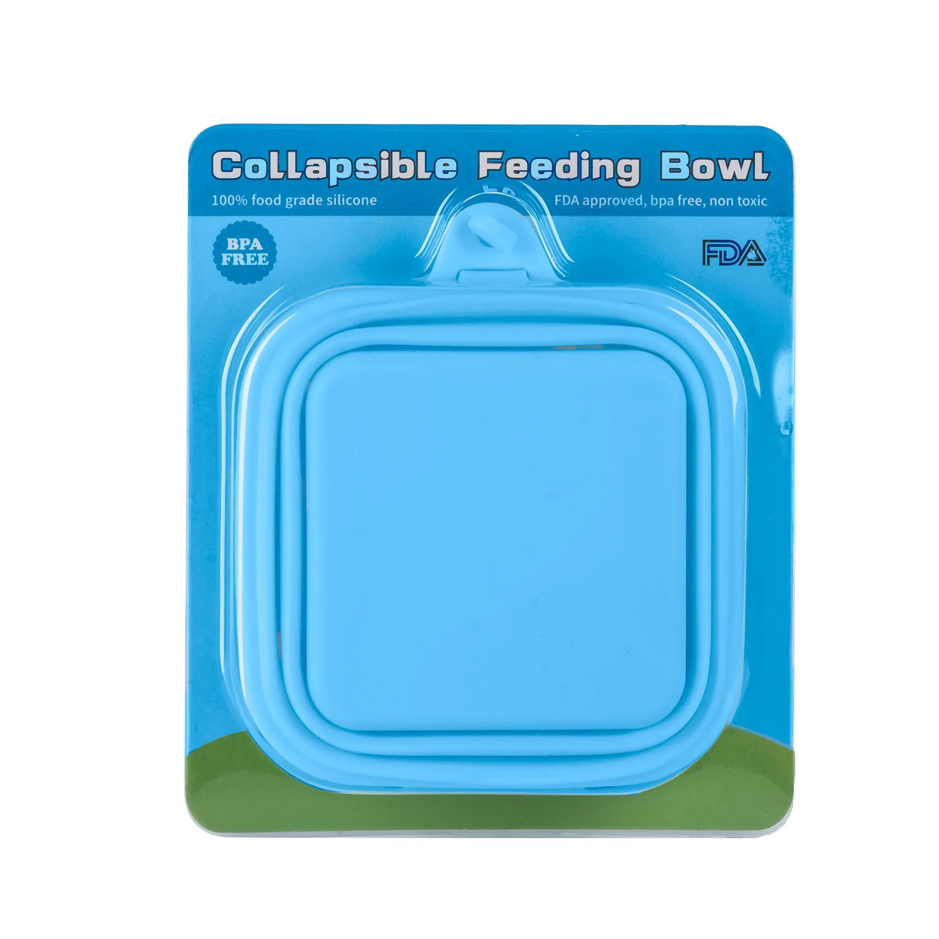 Foldable silicone double pet bowl for dogs and cats in green with two compartments for food and water