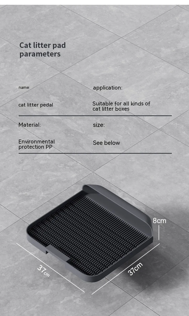 PP cat litter mat in bamboo charcoal gray colour measuring 37x37x8cm with pedal design