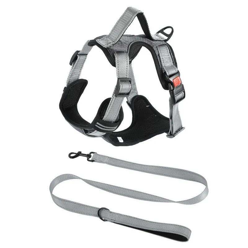 Polyester dog harness vest with hand-holding rope in multiple colour options