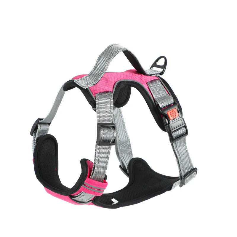 Polyester dog harness vest with hand-holding rope in multiple colour options