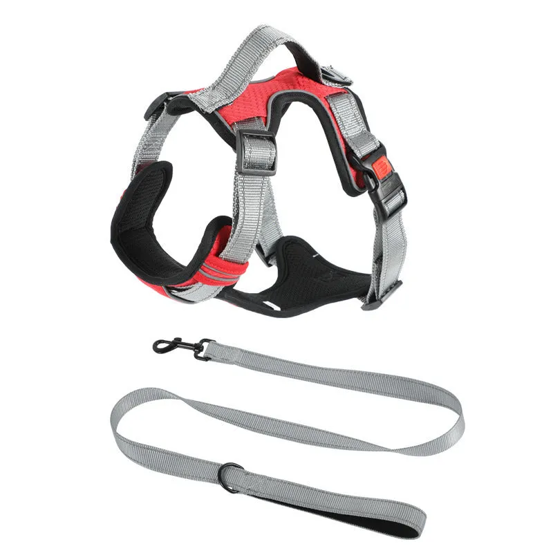 Polyester dog harness vest with hand-holding rope in multiple colour options