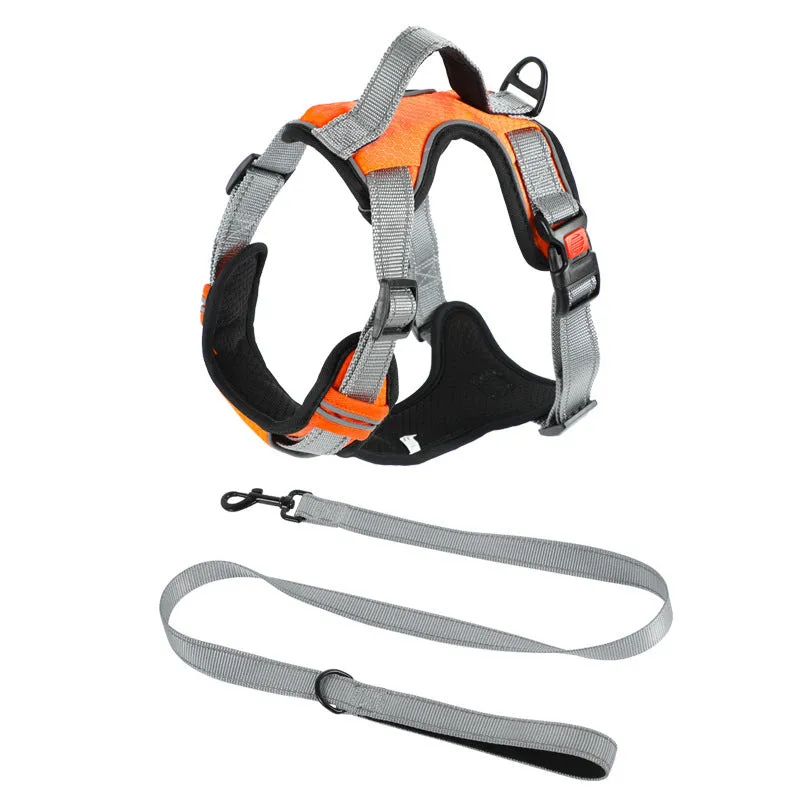 Polyester dog harness vest with hand-holding rope in multiple colour options