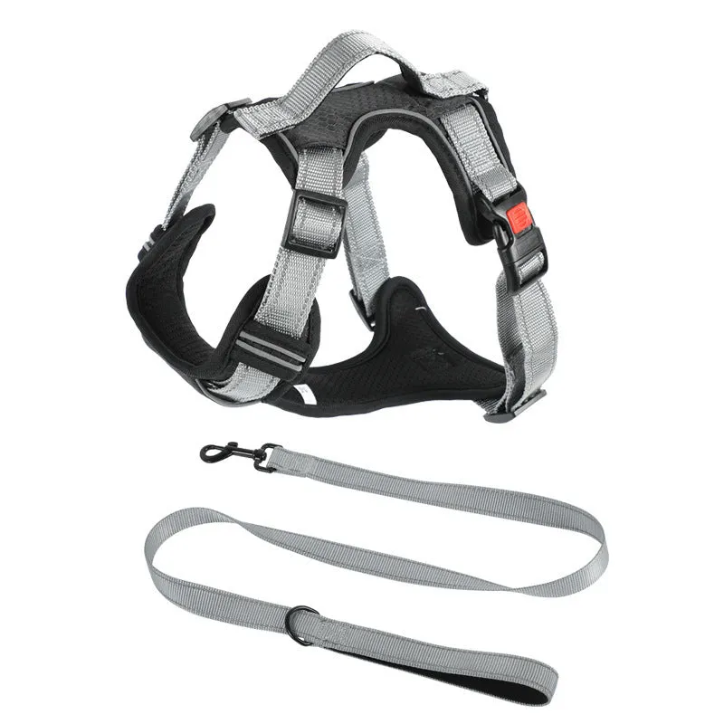 Polyester dog harness vest with hand-holding rope in multiple colour options
