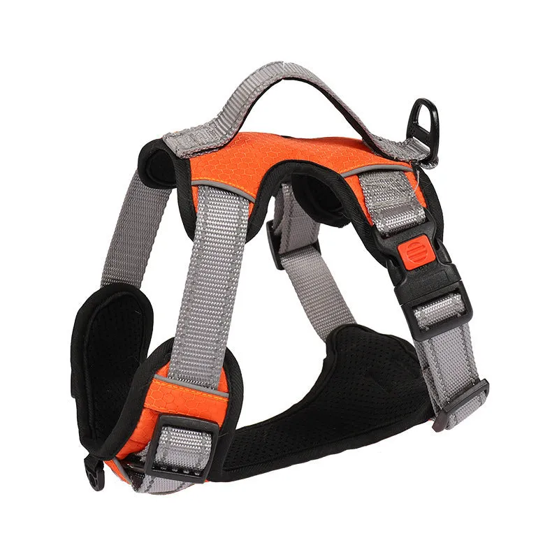 Polyester dog harness vest with hand-holding rope in multiple colour options