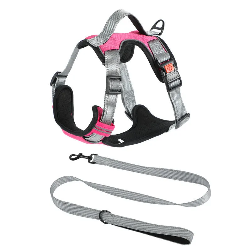 Polyester dog harness vest with hand-holding rope in multiple colour options