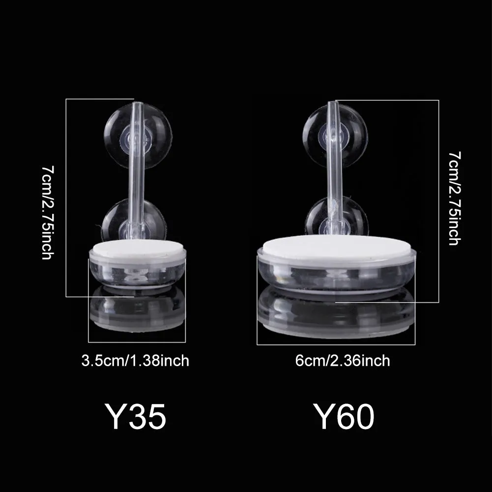 White transparent PC aquarium air refiner with nano bubbles and suction cups, shown on glass tank