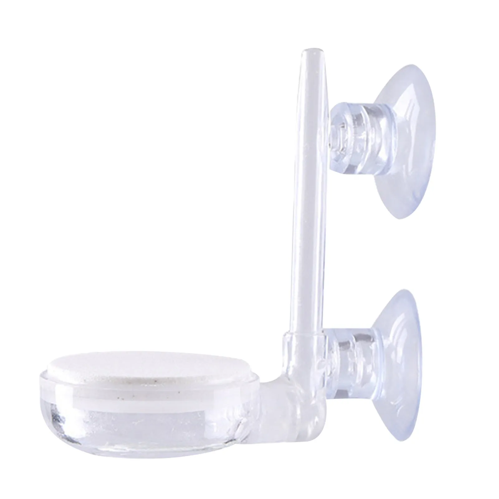 White transparent PC aquarium air refiner with nano bubbles and suction cups, shown on glass tank