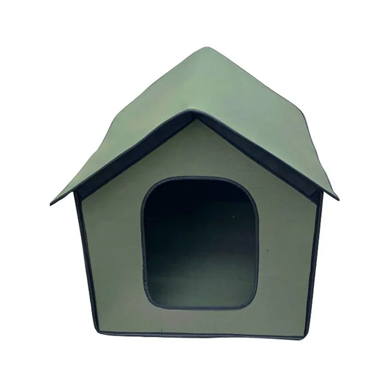 Outdoor waterproof dog kennel in army green chemical fibre, size L, with optional door curtain